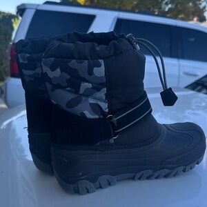 Kids Black and Gray Camouflage Winter Boots